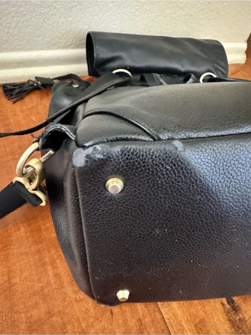 Freshly Picked Black Faux Leather Diaper Backpack